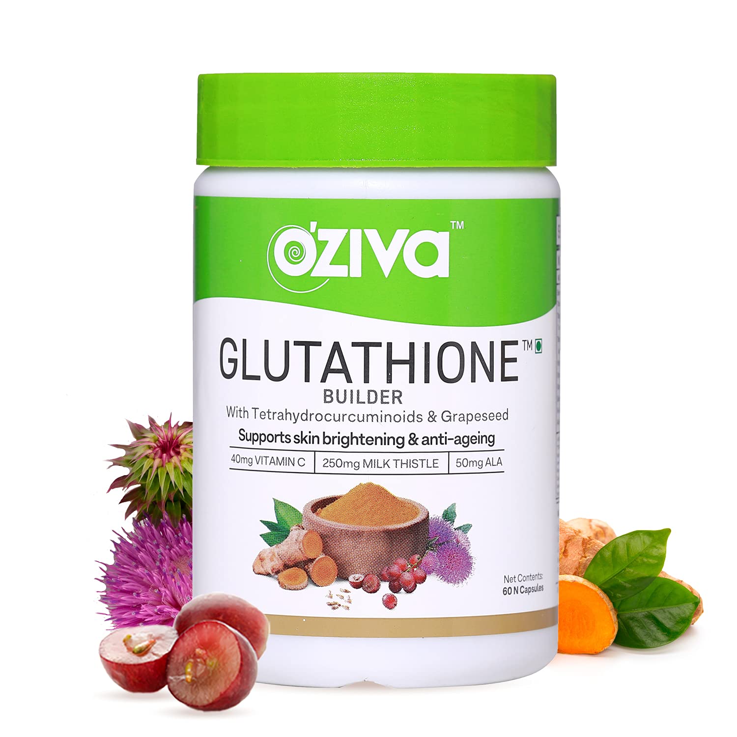 Buy OZiva Plant Based Glutathione Builder, 60 capsules Glutathione Builder for Hydration, Skin