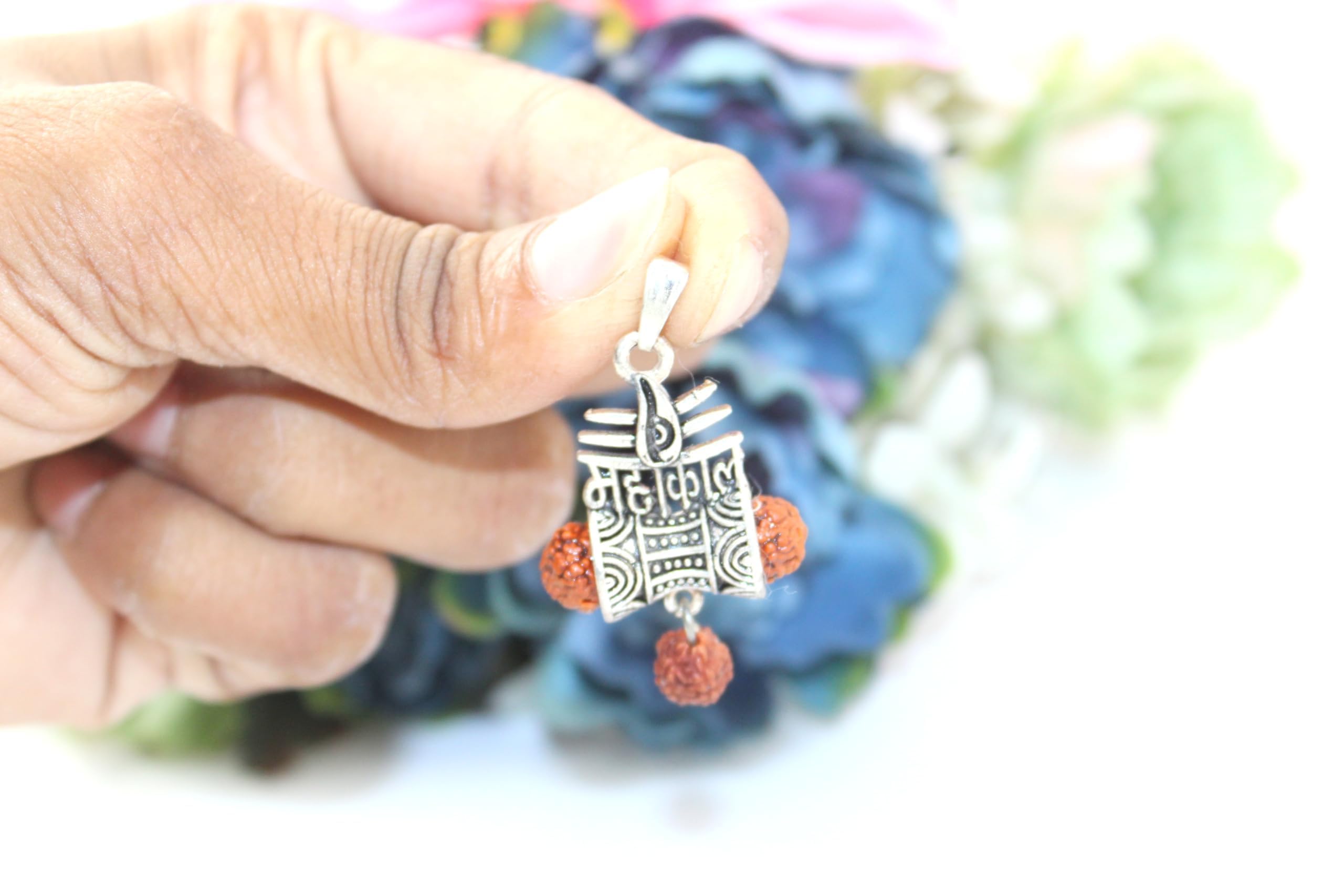 Hijet Colgante de plata oxodizada Om Damru Rudraksha Mahakal para niños y hombres o mujeres para buena suerte buena riqueza bendiciones