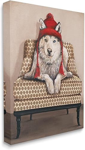 Miniatura 2 de Stupell Industries Silla de sala de estar con sombrero rojo Husky de invierno, diseñada por Kamdon Kreations, arte de pared en lienzo, 30 x 40