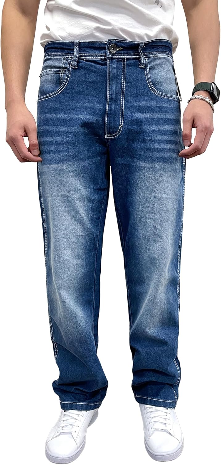 Southpole Men's Mid Rise Stretchable Straight Relaxed Fit Cross Hatch Denim Pants