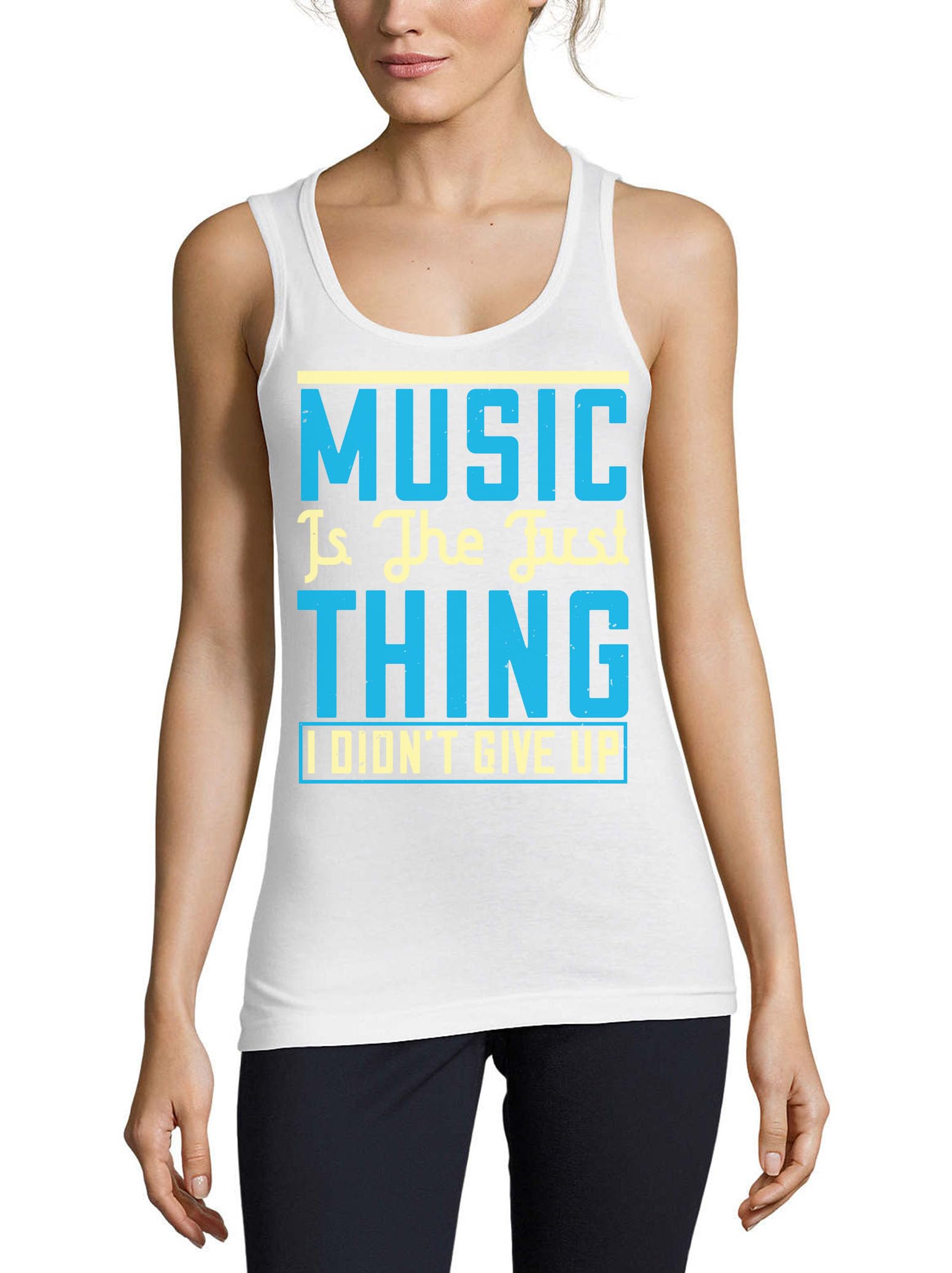 Camiseta sin mangas de algodón Atspauda Music blanca mujer con tipografía negra 3