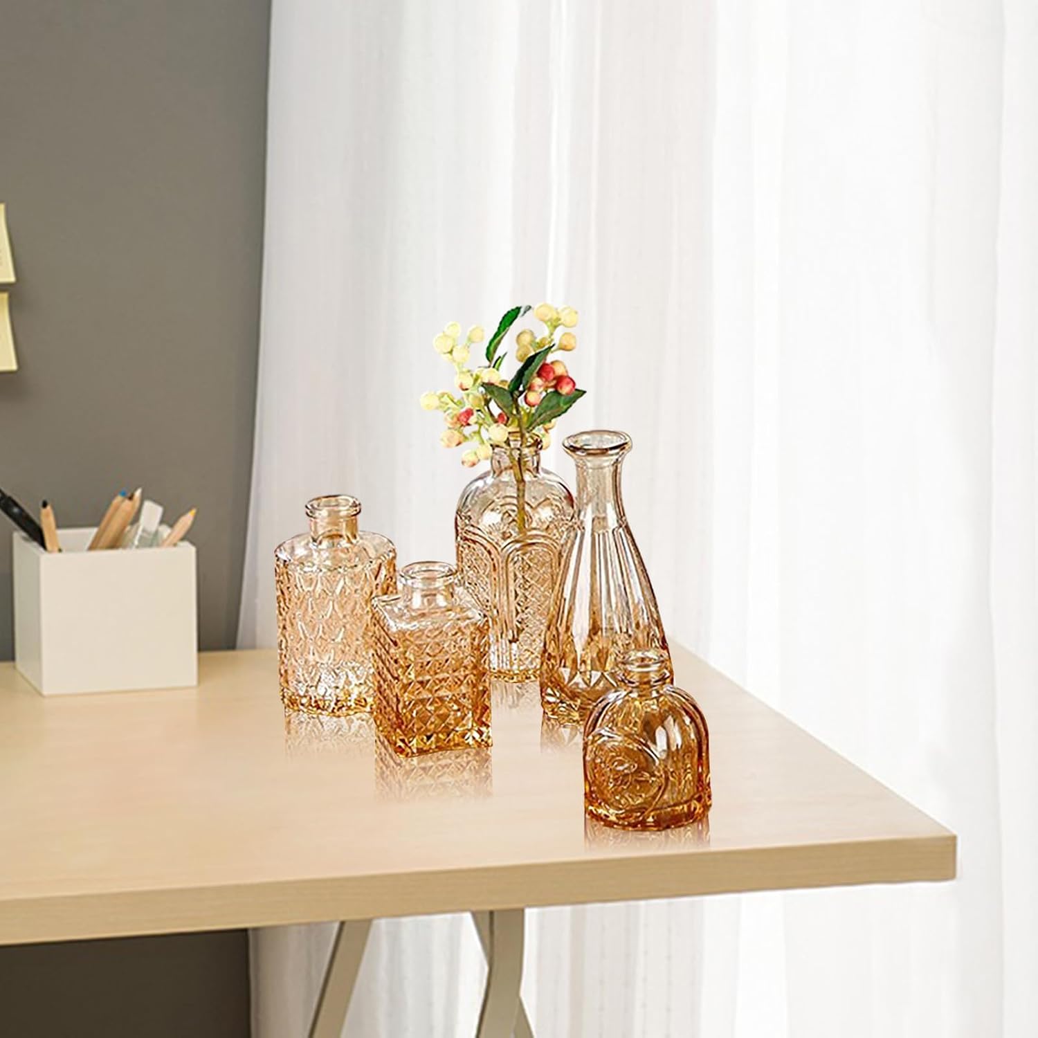 MINGZHE 12pcs Glass Bud Vase Set, Glass Vase for Flowers, Bud Vase in Bulk, Gradual Vase Bulk Mini Vintage Glass Flower Vases for Wedding Home Table Party Decor(Brown)