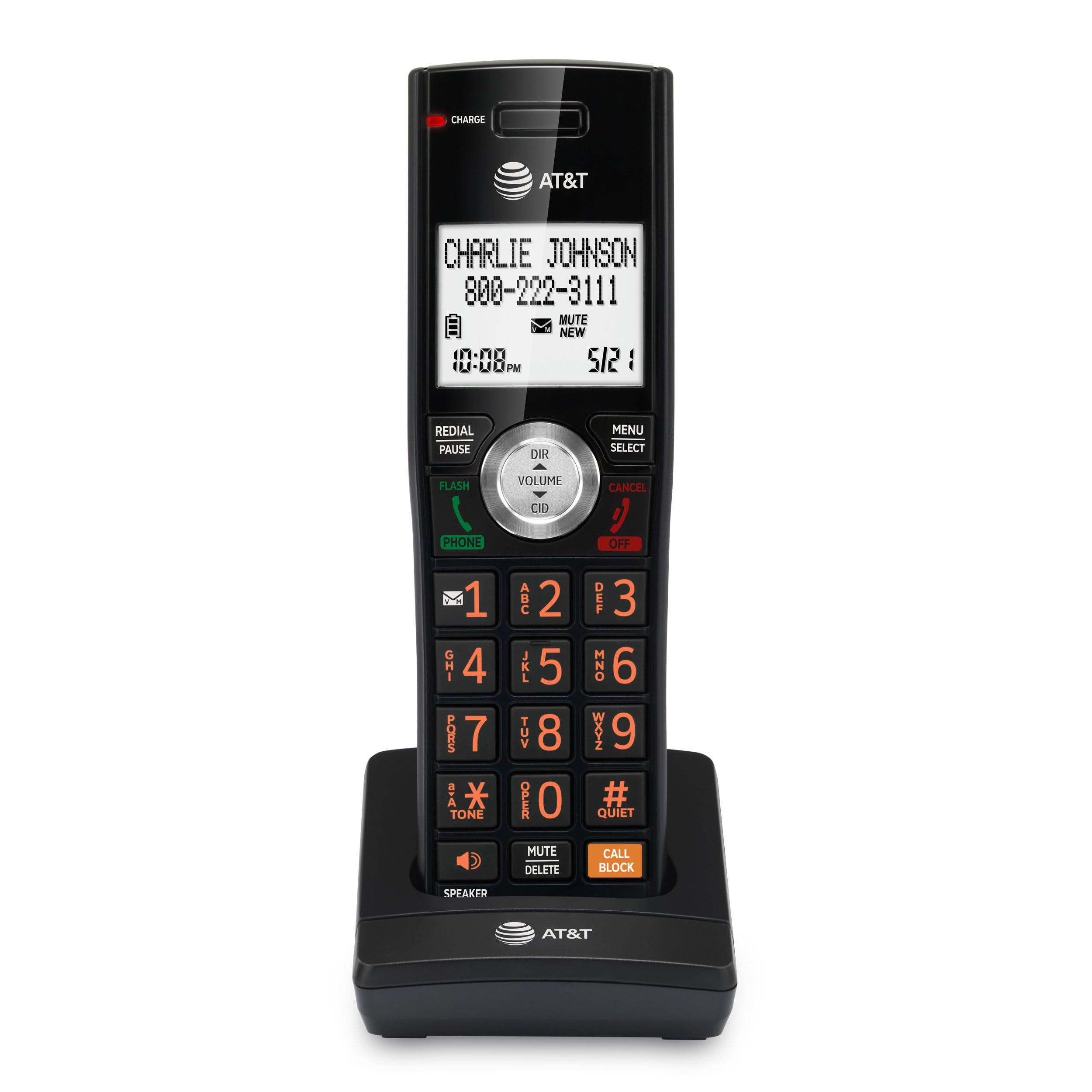 AT&T CL80067 Accessory Handset for CL82x07, CL82x57, CL82x67, CL83x07, CL84x07 Series Cordless Phone for Home with Call Blocking, Caller ID Announcer, Intercom, and Long Range, Black/Wood Grain Finish