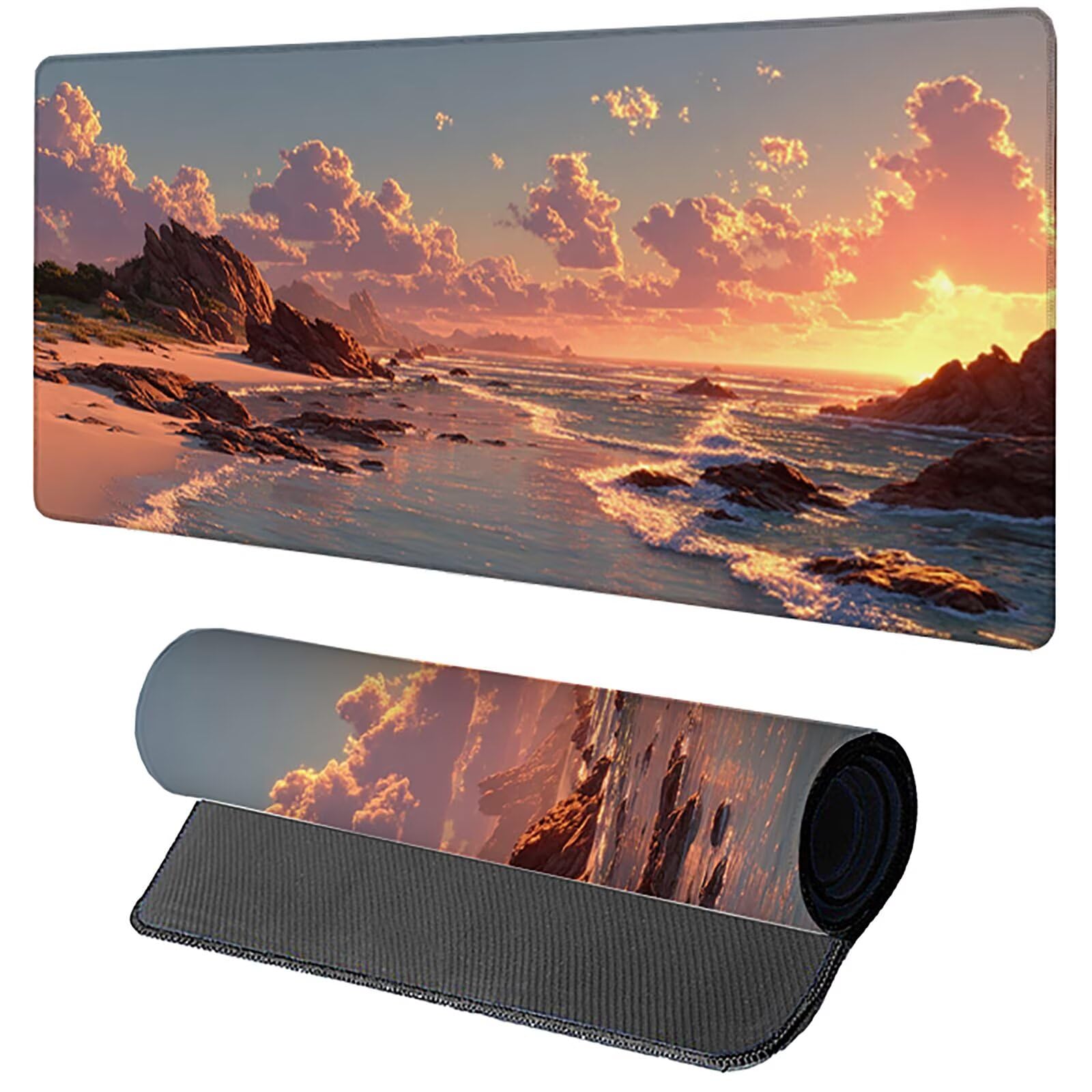 Podkładka pod mysz do gier Sunset T-9812 1200 x 600 x 3 mm, podkładka pod mysz z przeszytą krawędzią, podkładka pod mysz z antypoślizgową gumową podstawą, akcesoria biurowe, podkładka pod klawiaturę