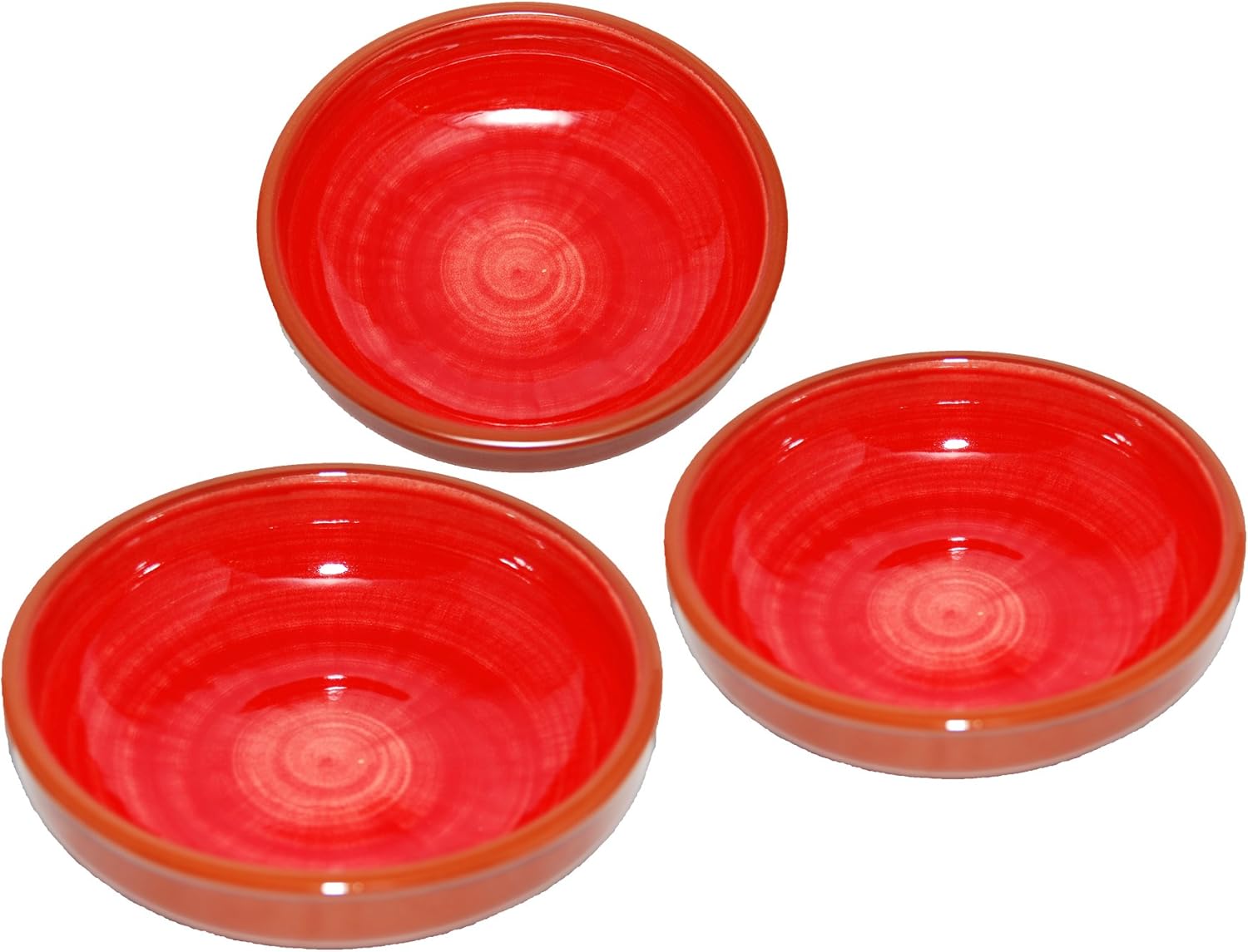 Handmade Round Ceramic Serving / Salad / Pasta Bowl x 3 (Red) Amazon