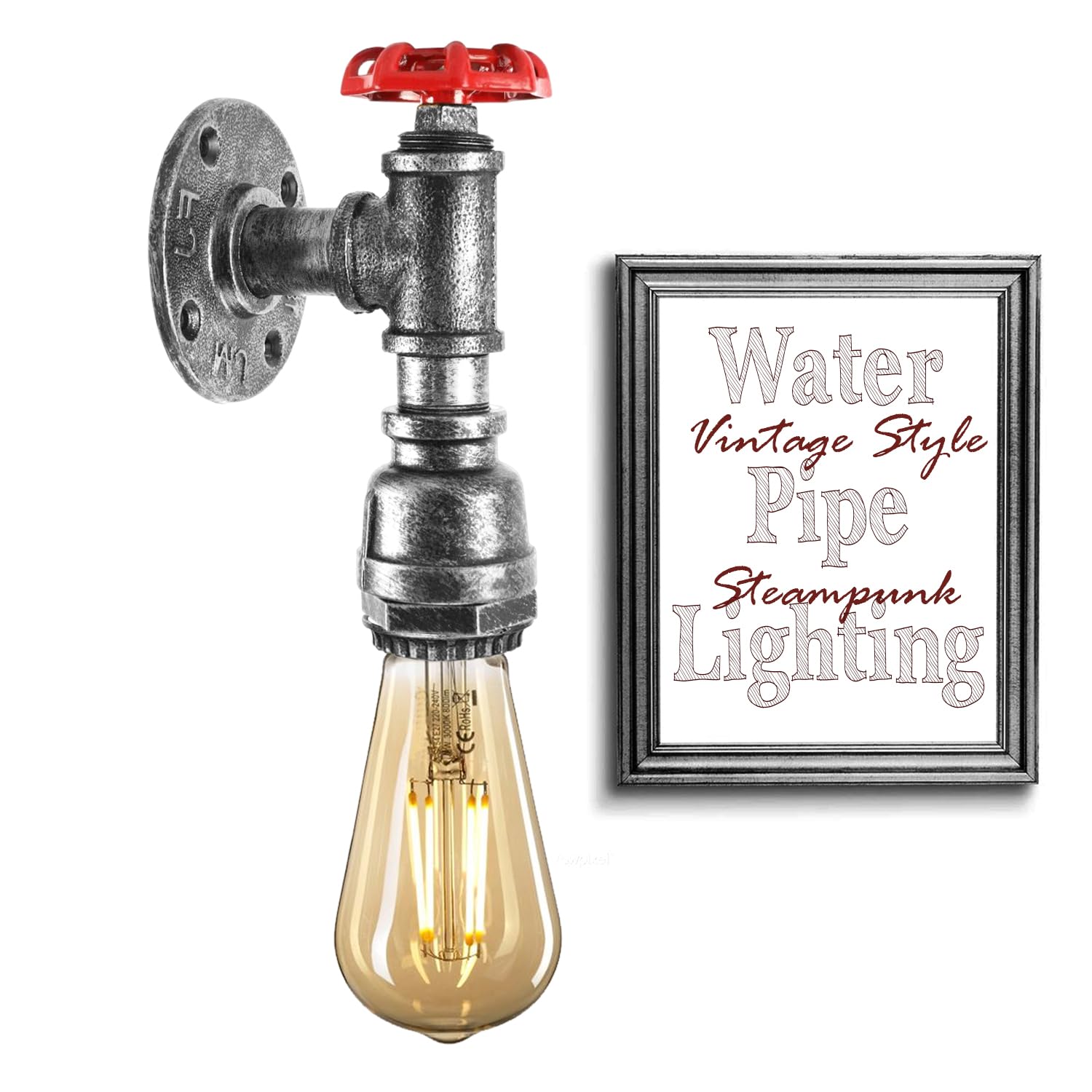 Dc Voltage Brushed Silver Industrial Pipe Wall Light Metal E27 Steampunk