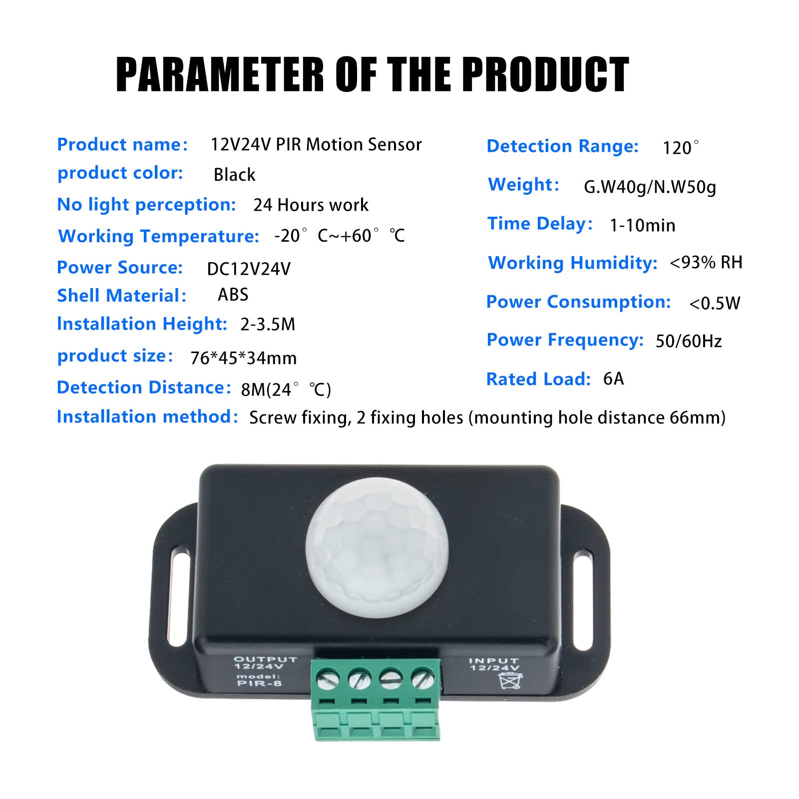 Sensor de movimiento PIR de 12 V 24 V, 8 unidades, sensor de movimiento LED, interruptor de luz, detector de movimiento infrarrojo, controlador de interruptor de luz para tiras de luces LED flexibles