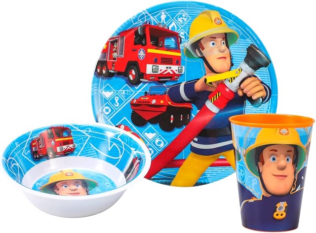 Fireman Sam Kids Childrens 3pcs Dinner Tableware Set Plate, Bowl & Cup, BPA Free