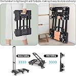 Chariot pliant à main Dolly, Chariot à pliage lourd avec 6 Roues et 1 Rubans élastiques pour bagages, voyages, achats