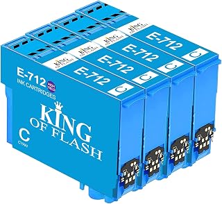 King of Flash 4 Cyan Compatible Printer Ink Cartridges For Epson T0712 - Epson Stylus D78, D92, D120, DX4000, DX4050, DX4400, DX4450, DX5000, DX5050, DX6050, DX7000F, DX7400. DX7450, DX8400, DX8450