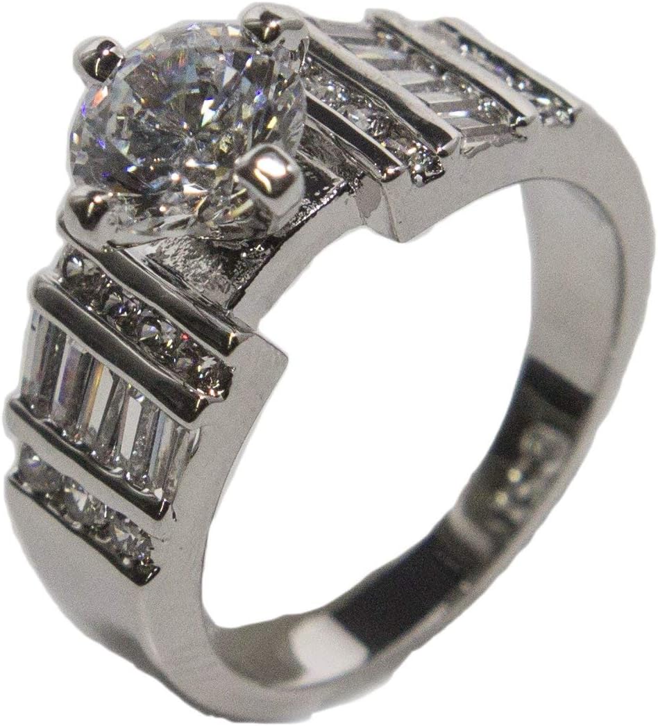 Women's Rhodium Plated Dress Ring Round Cut CZ 020