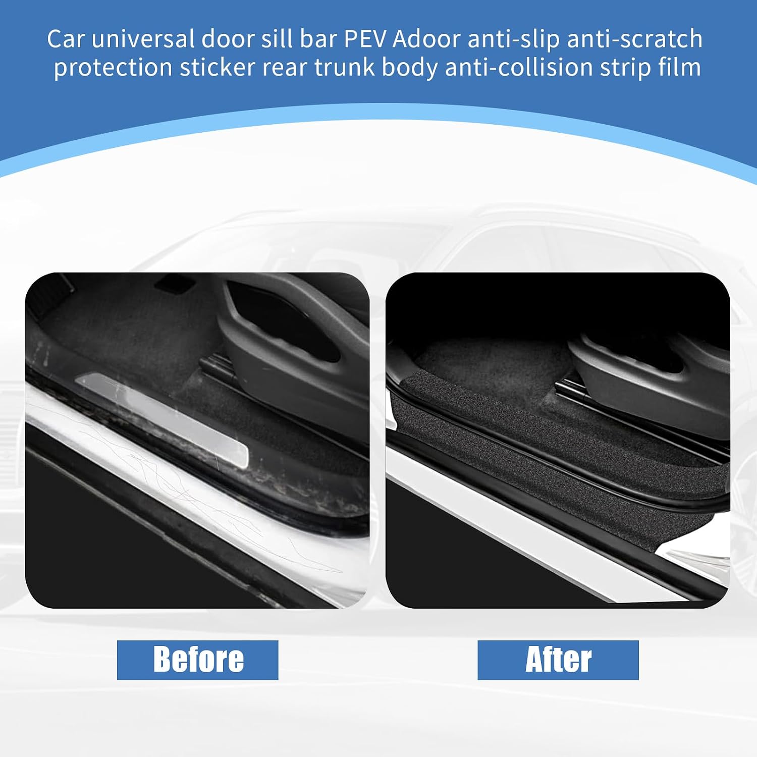 Car Door Entry Guard, 16.4 Ft Anti-slip Door Sill Guard Trim, PEVA Anti-scratch Protective Film for Sill and Trunk, DIY Self-adhesive Modification Accessory for Cars Trucks SUVs (Black)