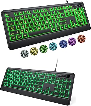 Large Print Backlit Keyboard and Backlit Wired Keyboard