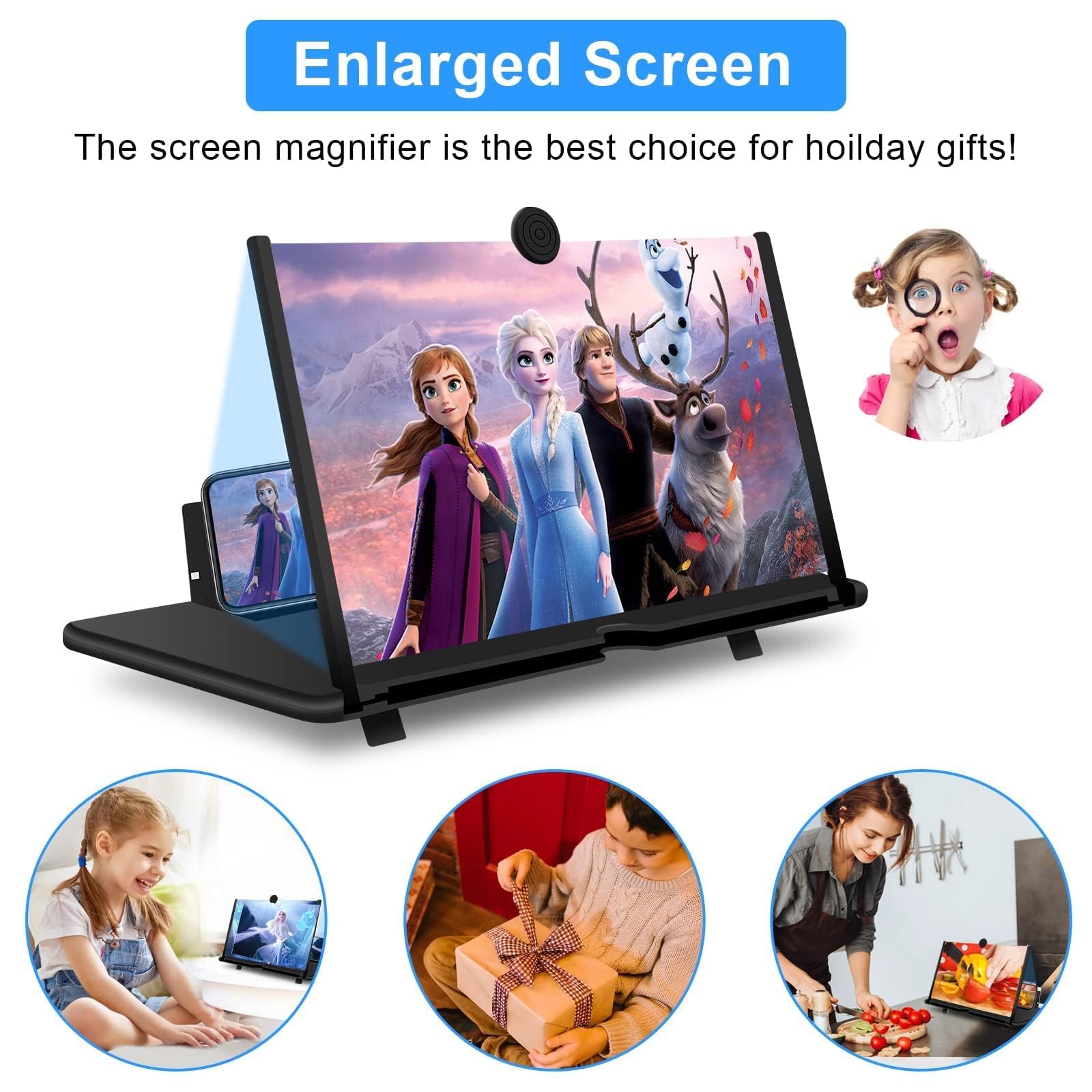 Iente ingrandimento smartphone, 3D HD Lente di ingrandimento, per la visione di video di film, pieghevole ingrandimento schermo per smartphone (18 Zoll)