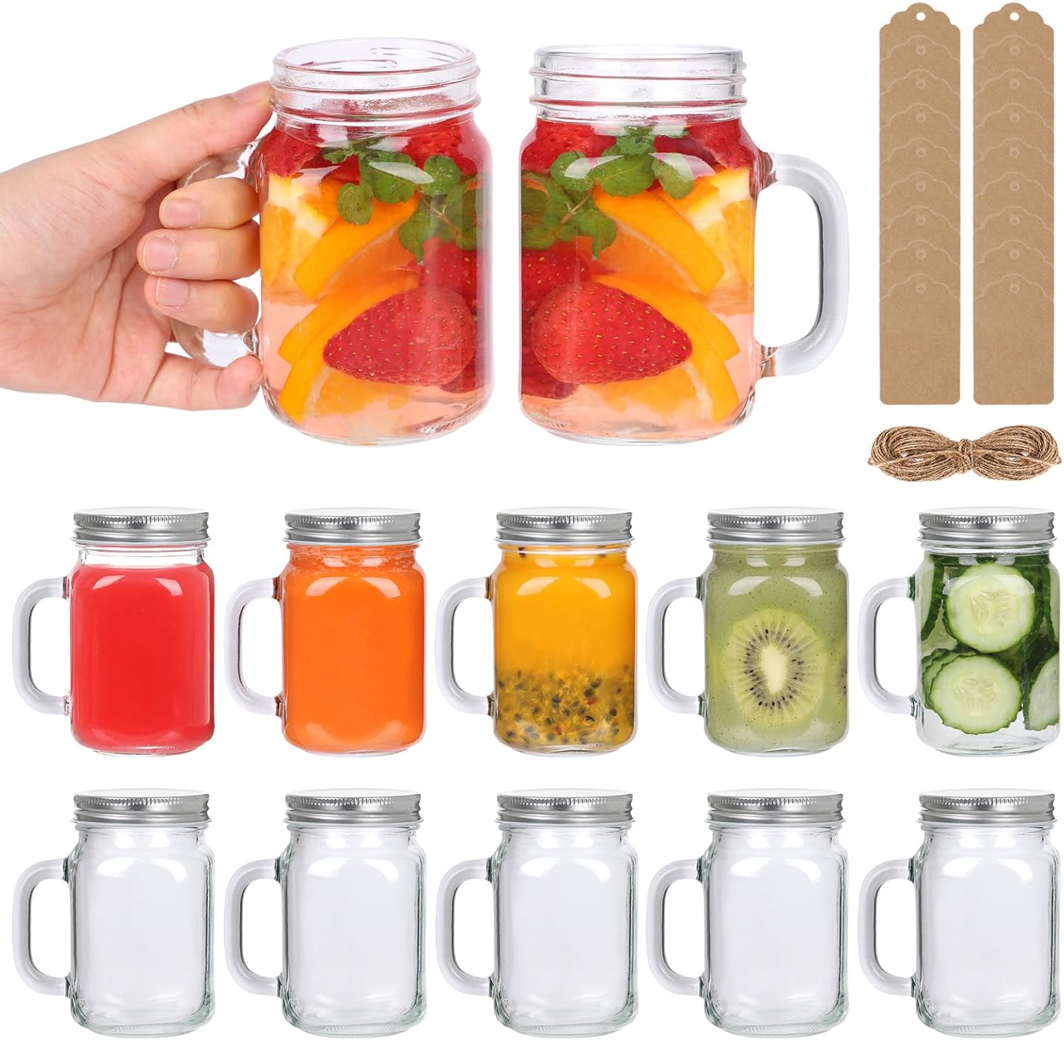 8 oz Mason Jar Mugs with Handles 12 Pack, Sturdy Glass Reusable Cups with Airtight Leakproof Lids, No-Spill Travel Mugs for Coffee, Smoothies, Juice, Food Storage, Party Favors, Wedding Decor
