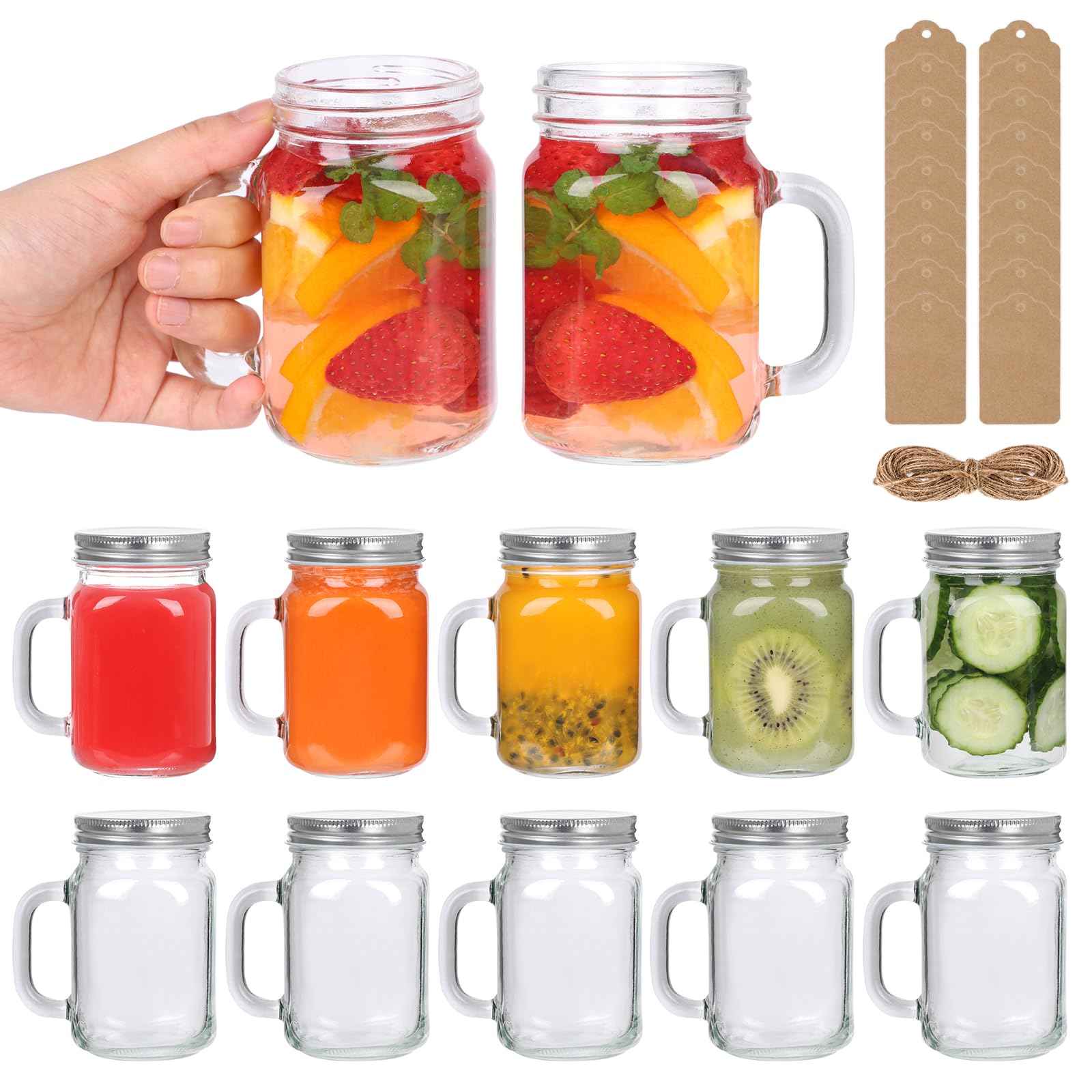 Amazon.com: 8 oz Mason Jar Mugs with Handles 12 Pack, Sturdy Glass Reusable  Cups with Airtight Leakproof Lids, No-Spill Travel Mugs for Coffee,  Smoothies, Juice, Food Storage, Party Favors, Wedding Decor: Home
