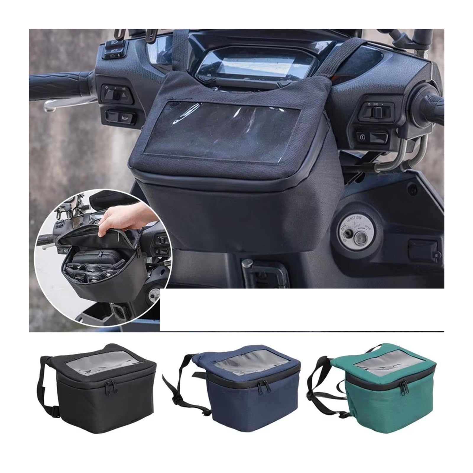Borsa Manubrio Universale Moto Impermeabile Viaggi Avventurosi Custodia Supporto Telefono Navigazione GPS Con Chiusura Roll-top Sacche Moto(Black)