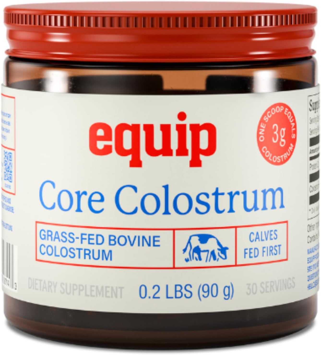 Equip Foods Core Bovine Colostrum Powder - 3,000mg Grass Fed Colostrum Supplement - Gut Health, Immunity, Recovery Lactoferrin Supplements - Keto Friendly Bovine Colostrum, 30 Servings, Unflavored