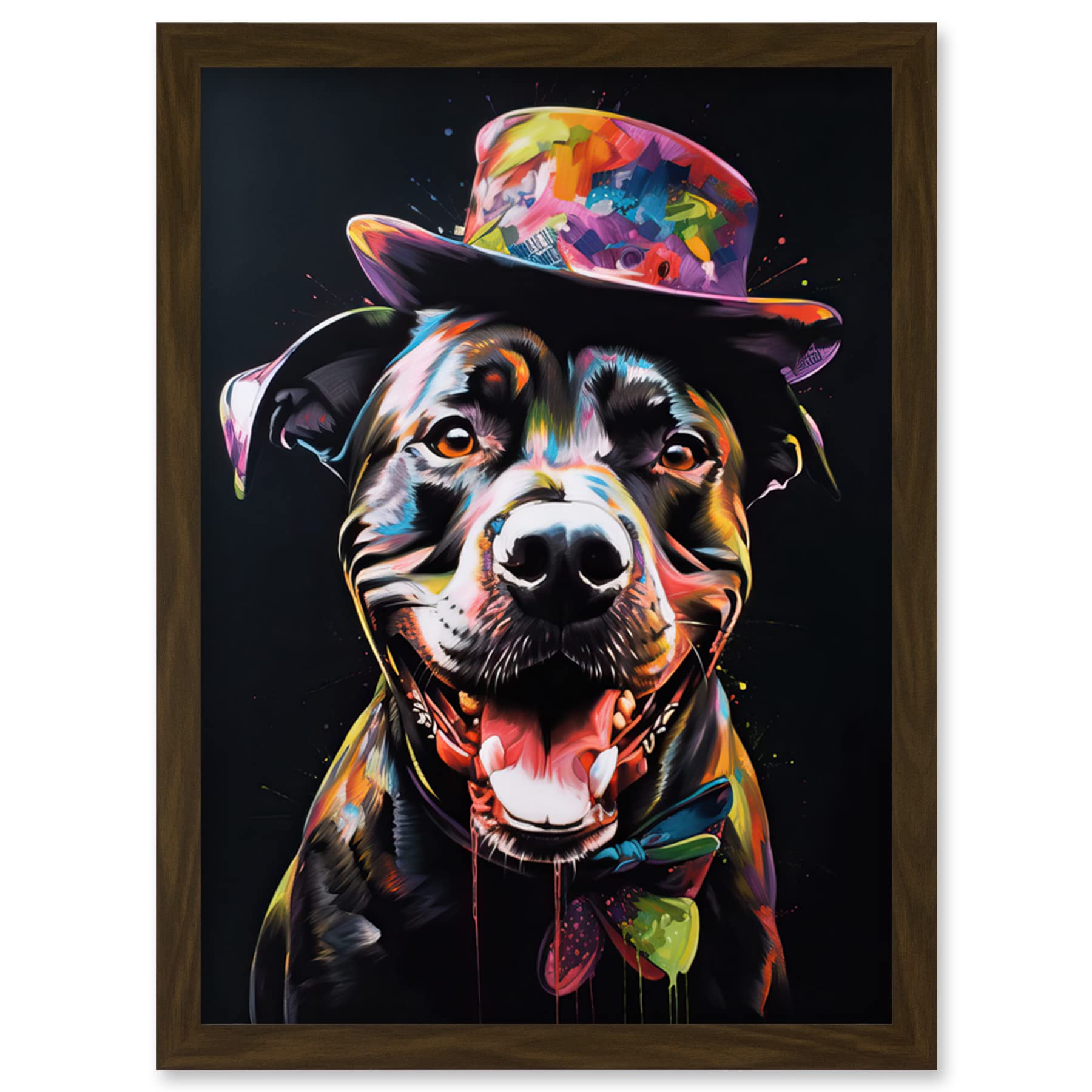 Artery8 Rottweiler in Bow Tie and Multicoloured Top Hat Artwork Framed Wall Art Print A4