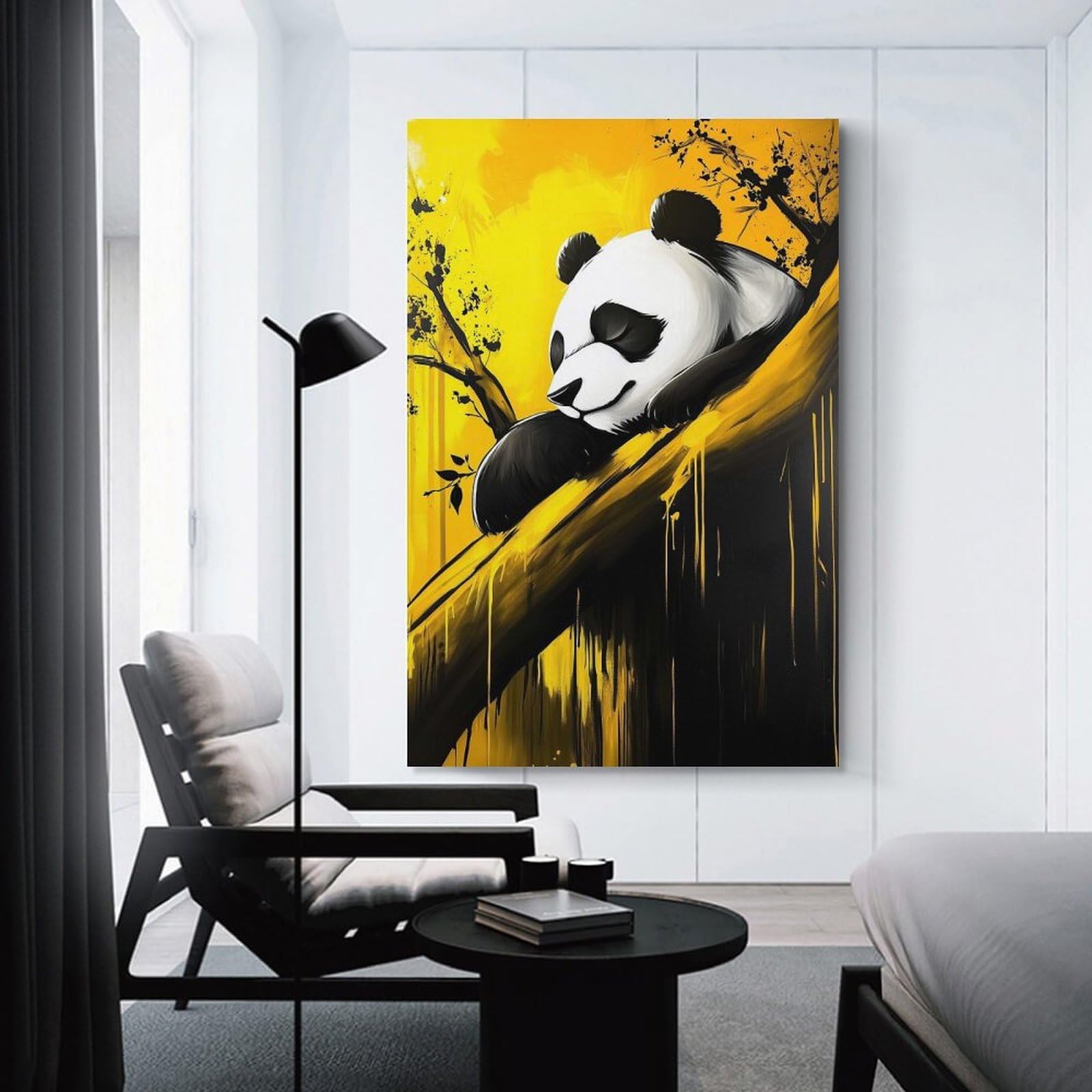 Junmoney Sleeping Panda in Yellow Room Decor Wall Art 08x12inch(20x30cm), for Entrance Spaces, Stair Walls Or Halls, A Neat Decor Update for Hallways