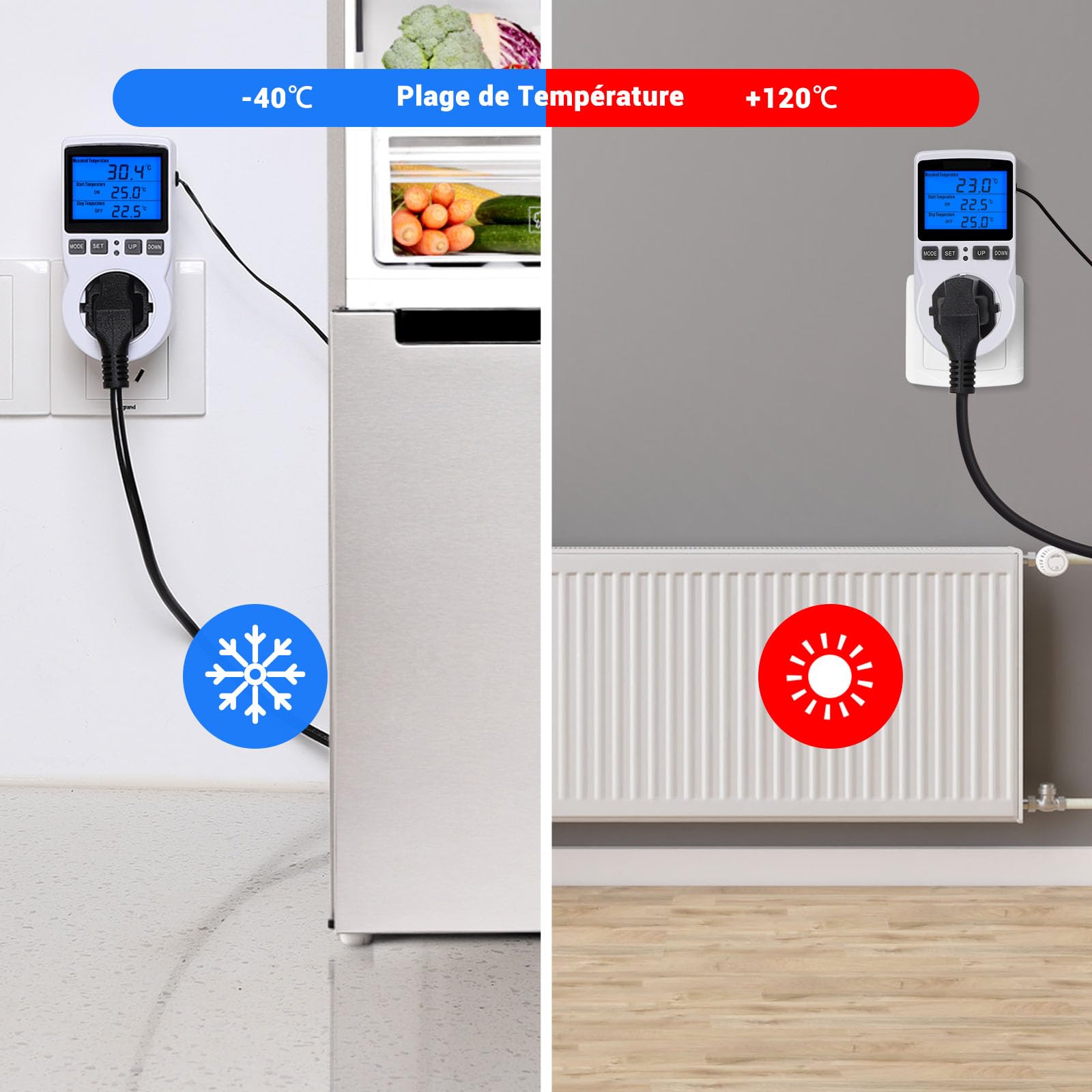 Inkbird Prise Thermostat, Thermostat Terrarium avec Ecran LCD et Sonde, Regulateur de Température Numerique Thermostat Chauffage Refroidissement pour Serre,Reptiles(FR Prise)