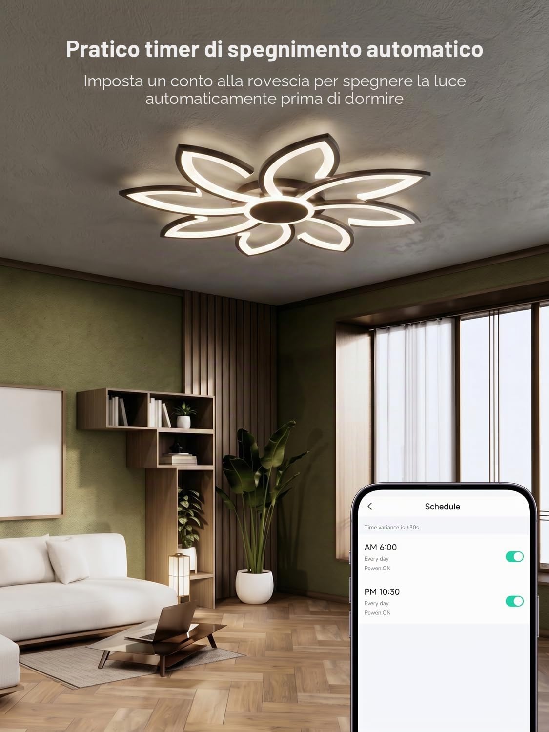 Plafoniera LED Soffitto Smart Dimmerabile Ø80cm, Lampadario Moderno Design a Fiore Compatibile con Alexa/Google Home, Luce Regolabile Con App/Telecomando per Soggiorno, Camera da Letto, Nero