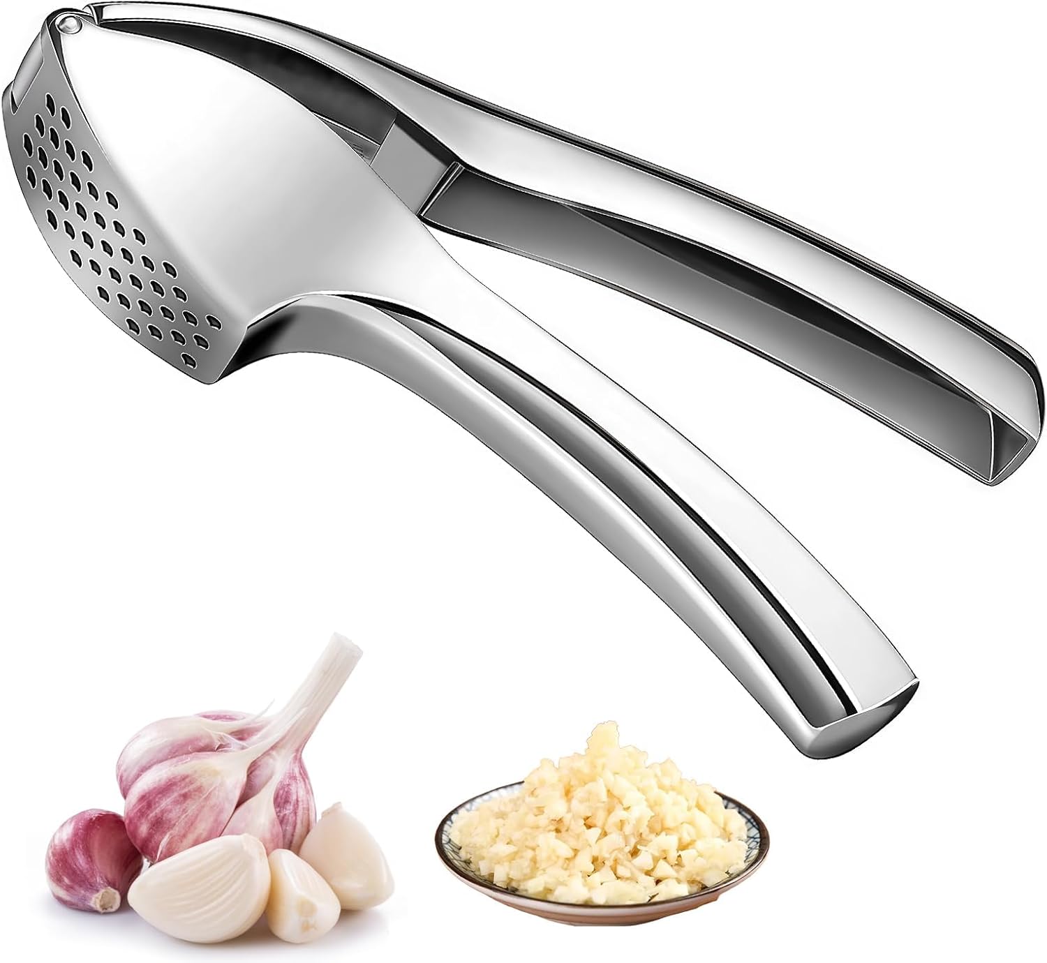 Heavy Duty Premium Garlic Press Made of Zinc Alloy, Effortless Chopping Garlic & Ginger (without peeling), Ergonomic Design, Extra Large Capacity, Durable and Easy to Clean