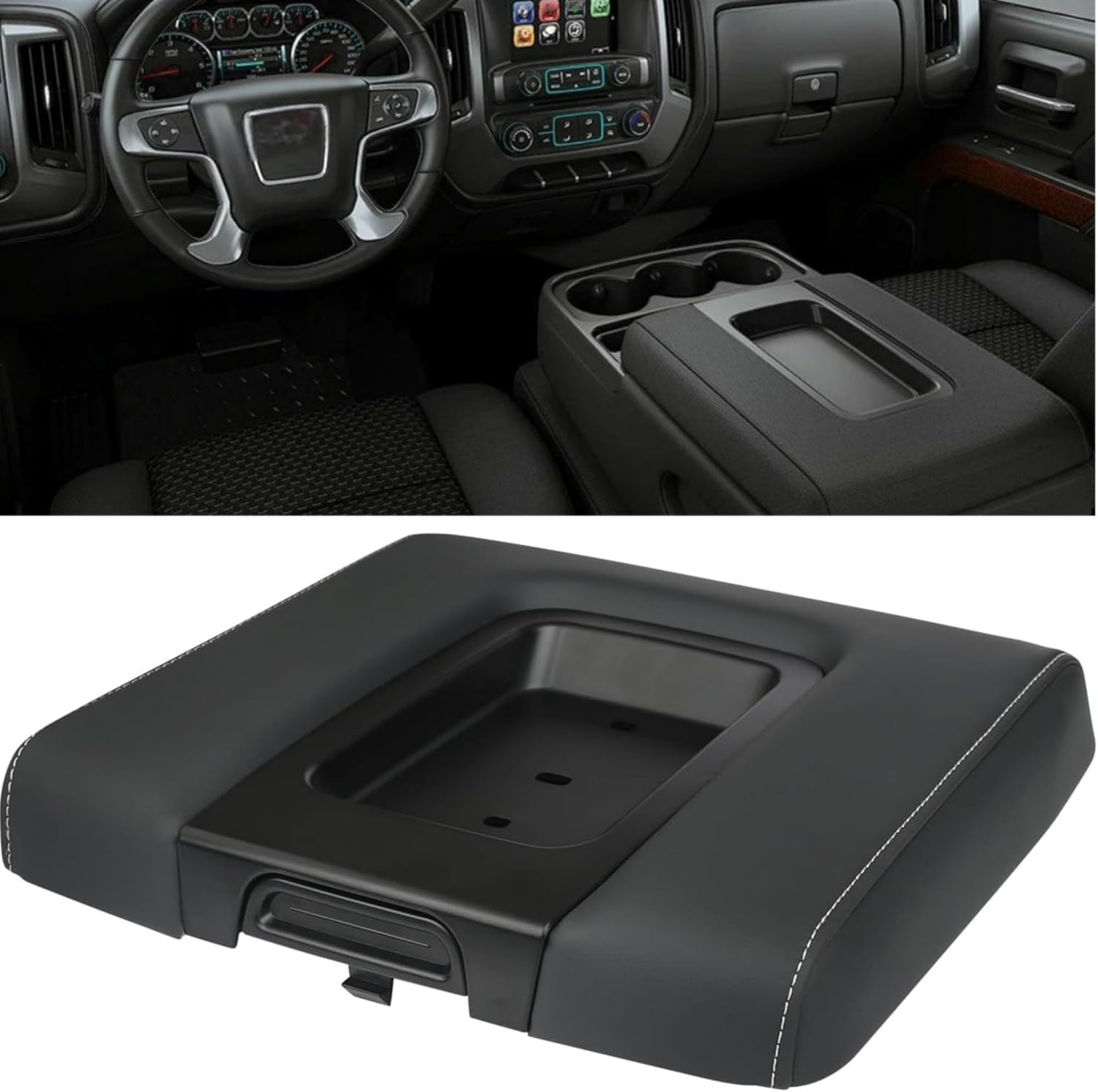 Front Seat Center Console Armrest Lid Black for Chevrolet Silverado Suburban Tahoe GMC Sierra Yukon Replace 22881398