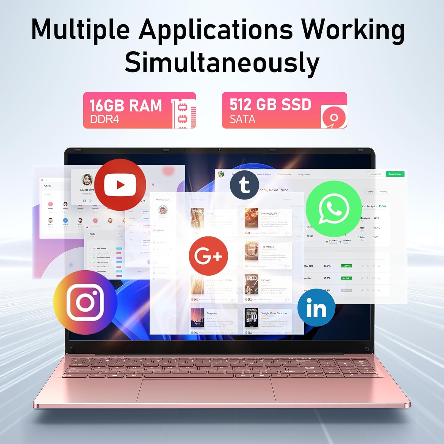 Gaming Laptop Computer, 16 Inch Lap Top 2026 Window 11 Pro 16GB RAM 512GB SSD, N150 (Up to 3.6GHz), Backlit Keyboard, FHD 1920 * 1200 Screen, Office 365, 6000mAh, WiFi 5 BT 4.2, UHD Graphics