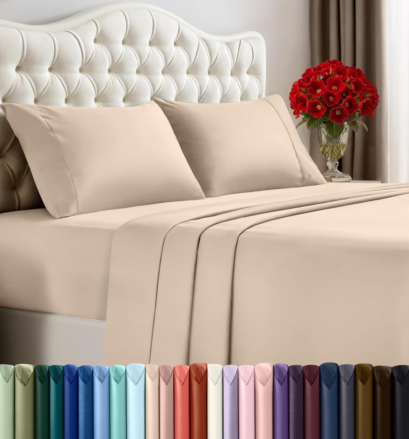 Utopia Bedding King Sheet Set – 4 Piece Bed Sheets for King Size Bed, Soft and Breathable Microfiber, Includes 1 Fitted Sheet, 1 Flat Sheet and 2 Pillowcases (Beige)