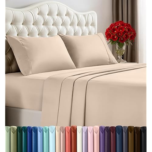 Utopia Bedding King Sheet Set – 4 Piece Bed Sheets for King Size Bed, Soft and Breathable Microfiber, Includes 1 Fitted Sheet, 1 Flat Sheet and 2 Pillowcases (Beige)
