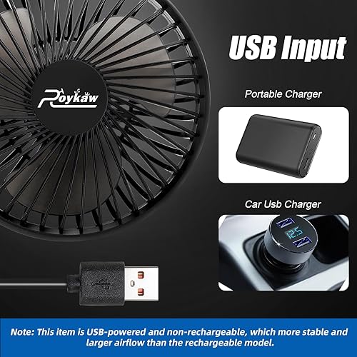 Miniatura 3 de Roykaw Ventilador portátil de carrito de golf alimentado por USB compatible con los modelos EZGO Club Car Yamaha con tubo cuadrado, 3 ajustes de