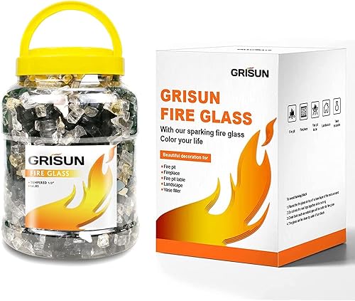 GRISUN Vidrio de fuego de 30 libras para hoguera, rocas de vidrio templado reflectante de 12 pulgada de alto brillo, decorativo para chimenea