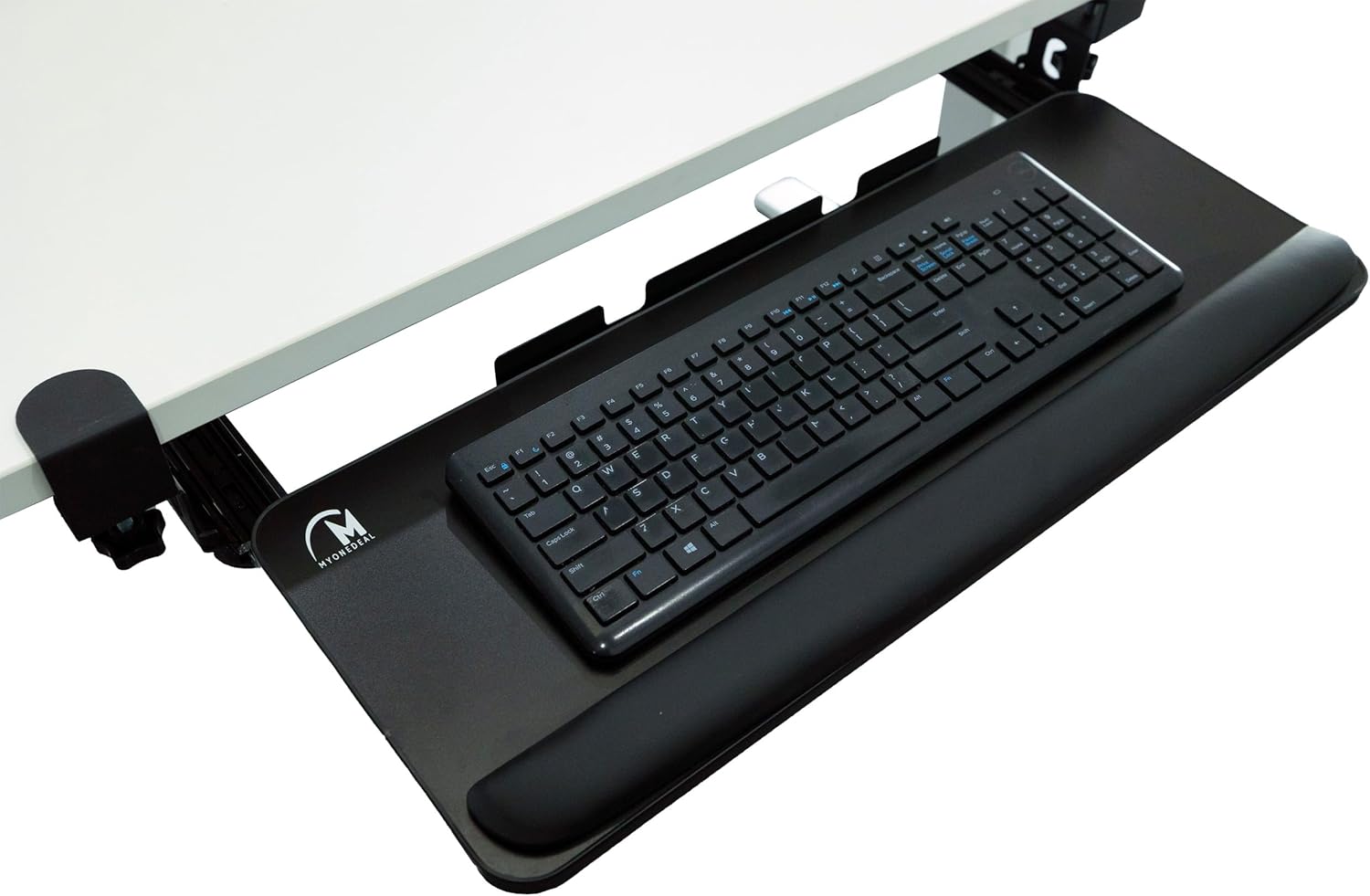 Keyboard Tray Under Desk Slide Out with Arm Wrists and Keyboard Stopper, Sturdy C-Clamp Mount System, 65 x 25 cm Pull-Out Platform for Ergonomic Typing, Ideal Desk Extender Office Desks