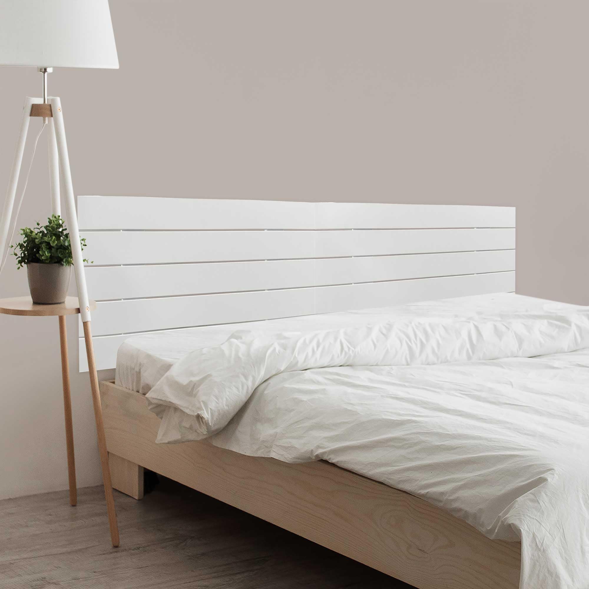DHOME Cabecero de Madera reciclada DM Estilo Palet Horizontal Cama Palets Herrajes incluidos (210cm Dual, Blanco Sólido)