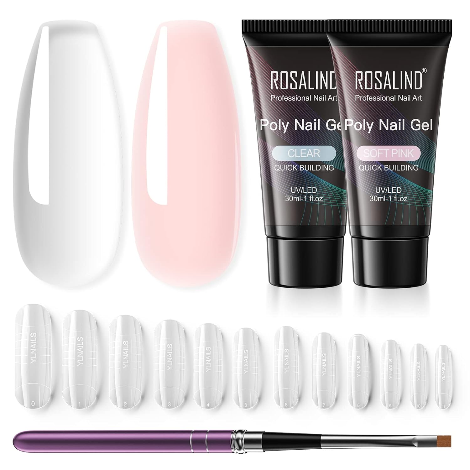 ROSALIND Gel-Nagelverlängerungs-Set, Rosa, transparent, 2 Farben, 30 ml ...