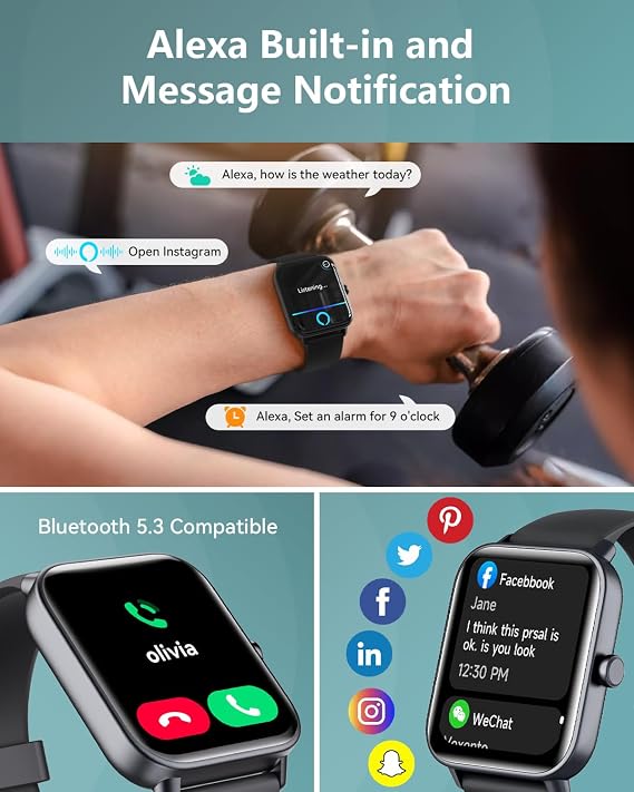 Quican Smart Watch for Women Men, Bluetooth Call Fitness Smartwatch for Women/Men,Compatible Android iOS, Ideas Gift on Christmas, New Year IDW19 Black and Purple