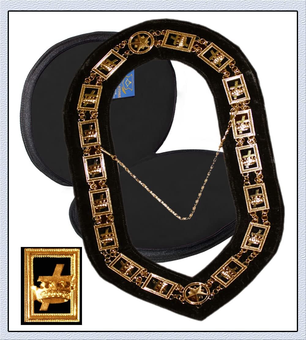 Masonic Knight Templar Chain Collar 24 K Gold Plated + Free Case (as a Gift)