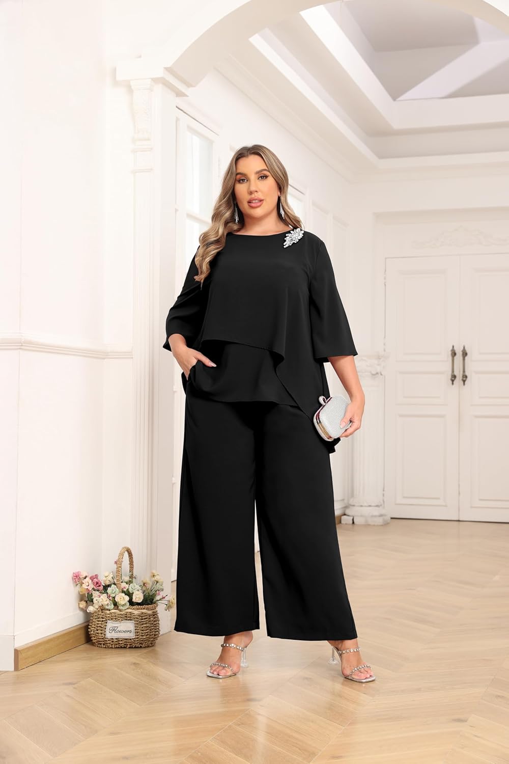 AOVDE Plus Size Pant Suits Mother of Bride Dressy Pant Suits 2 Piece Outfits with Pockets for Women Wedding Guest - Image 6