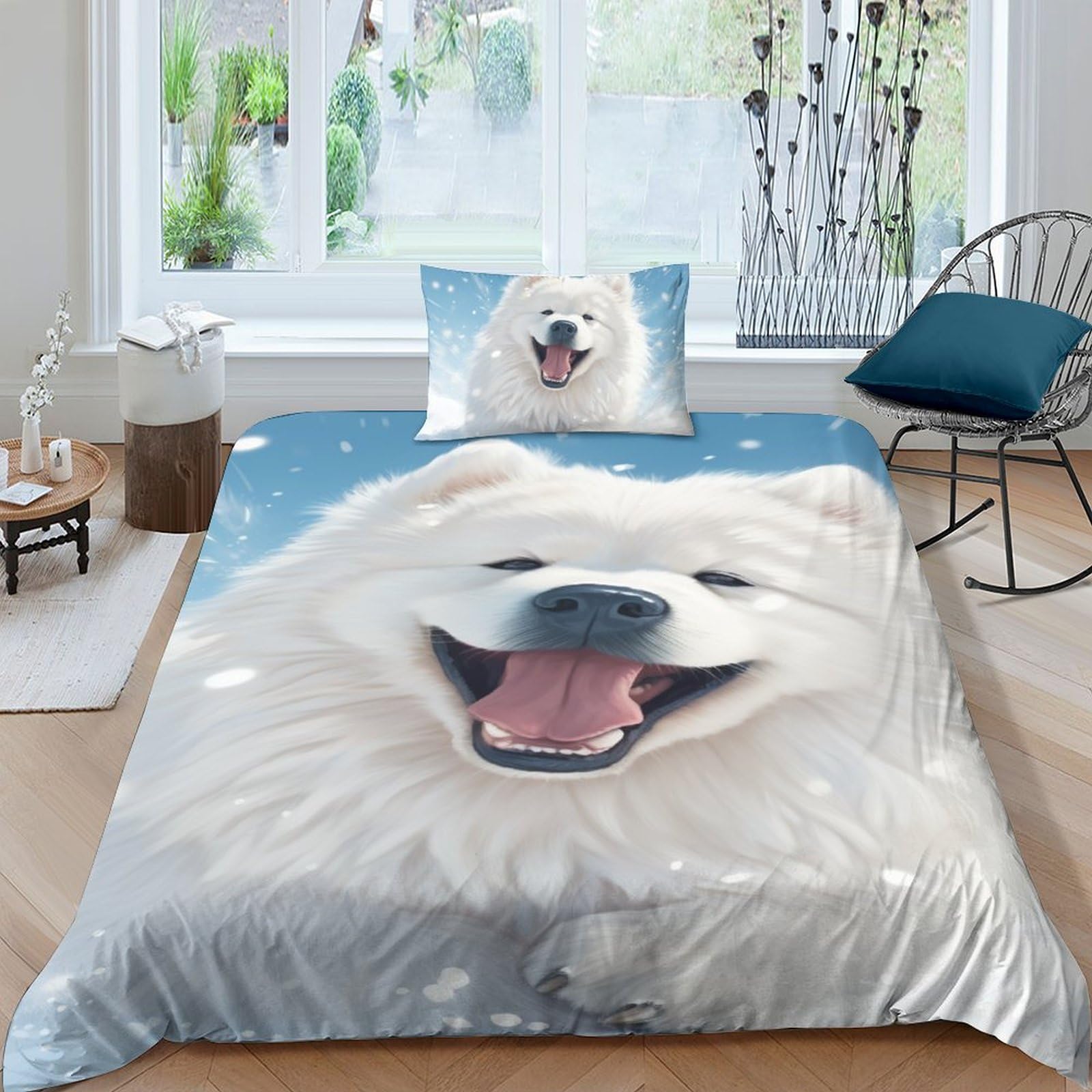 Housse de couette Samoyède en microfibre douce et anti-plis pour un lit single impeccable