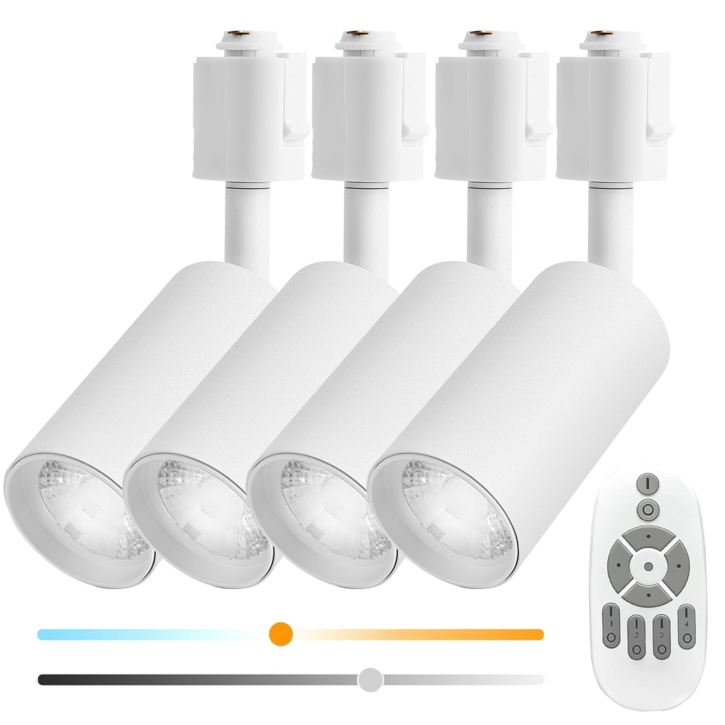 ダクトレール用スポットライト 調光 調色 リモコン付き 10W 大光量1180lm 100W相当 レールライト LED一体型照明 ライティングレール用スポットライト COB 演色性Ra96.5 取付簡単 器具一体型 (ホワイト, 4個入り)