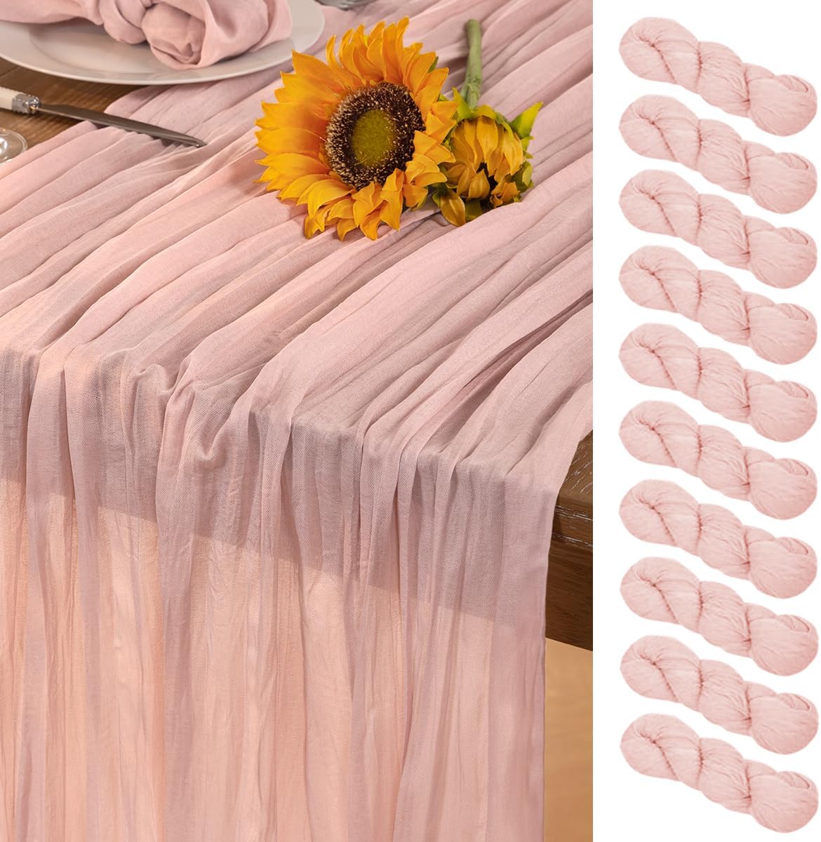 pink cheesecloth table runner 10 pack summer sheer light pink cheese cloth table runners boho gauze 120 inches summer table decor for wedding bridal girl baby shower sweet 16 party decor dusty pink 10 pack