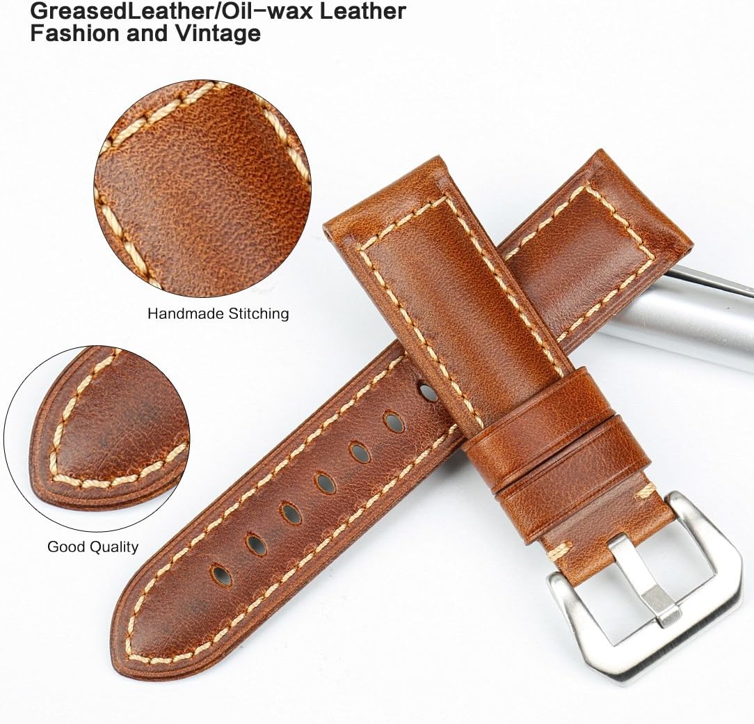 REZERO Watch Band, Genuine Leather Watch Straps, Oil-Waxed Vintage Watch Bands for Men 18mm 19mm 20mm 21mm 22mm 23mm 24mm 26mm