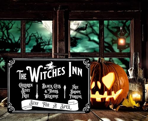 Miniatura 5 de The Wicked Witch Inn Stay for a Spell - Letrero de metal, decoración de cocina de bruja, decoración de fiesta de Halloween, decoración de pared de