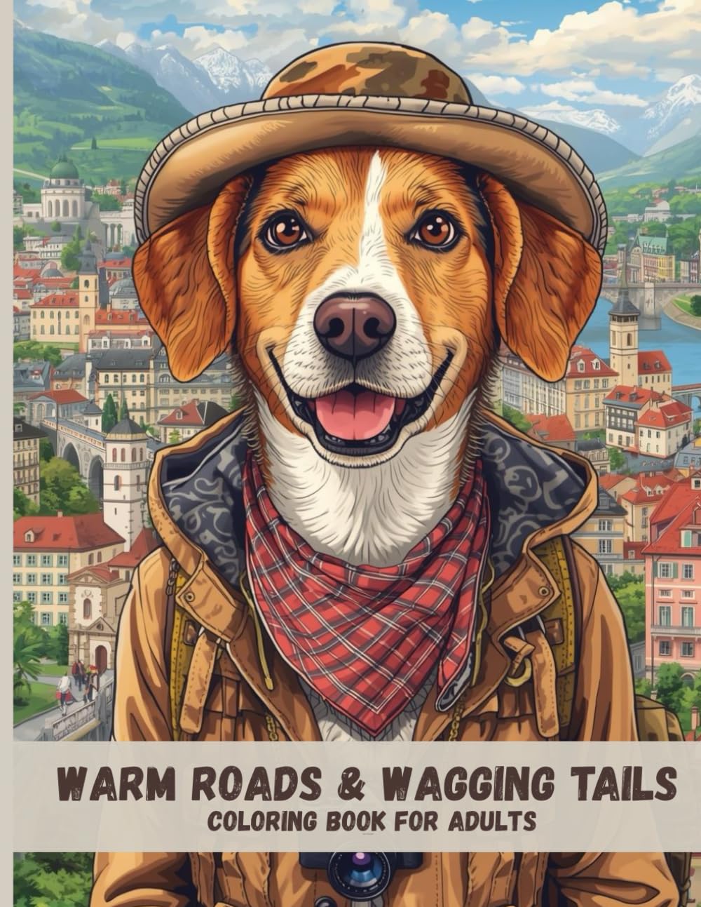 Warm Roads & Wagging Tails: A Cozy Traveling Dogs Coloring Book for Adults
