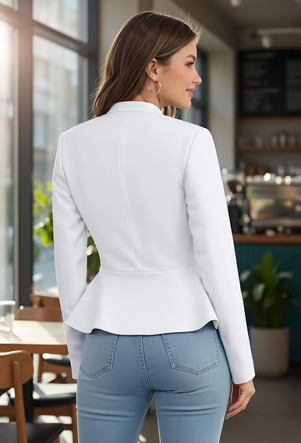 Hybrid & Company Women's Casual Work Office Elegant Open Front Premium Nylon Blazer Jacket - Image 2