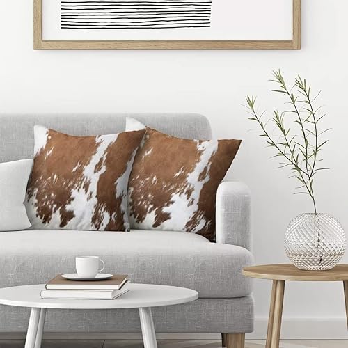 Miniatura 3 de BETGINY Juego de 2 fundas de almohada con estampado de vaca de 20 x 20 pulgadas, fundas cuadradas de piel de vaca marrón occidental, fundas de cojín