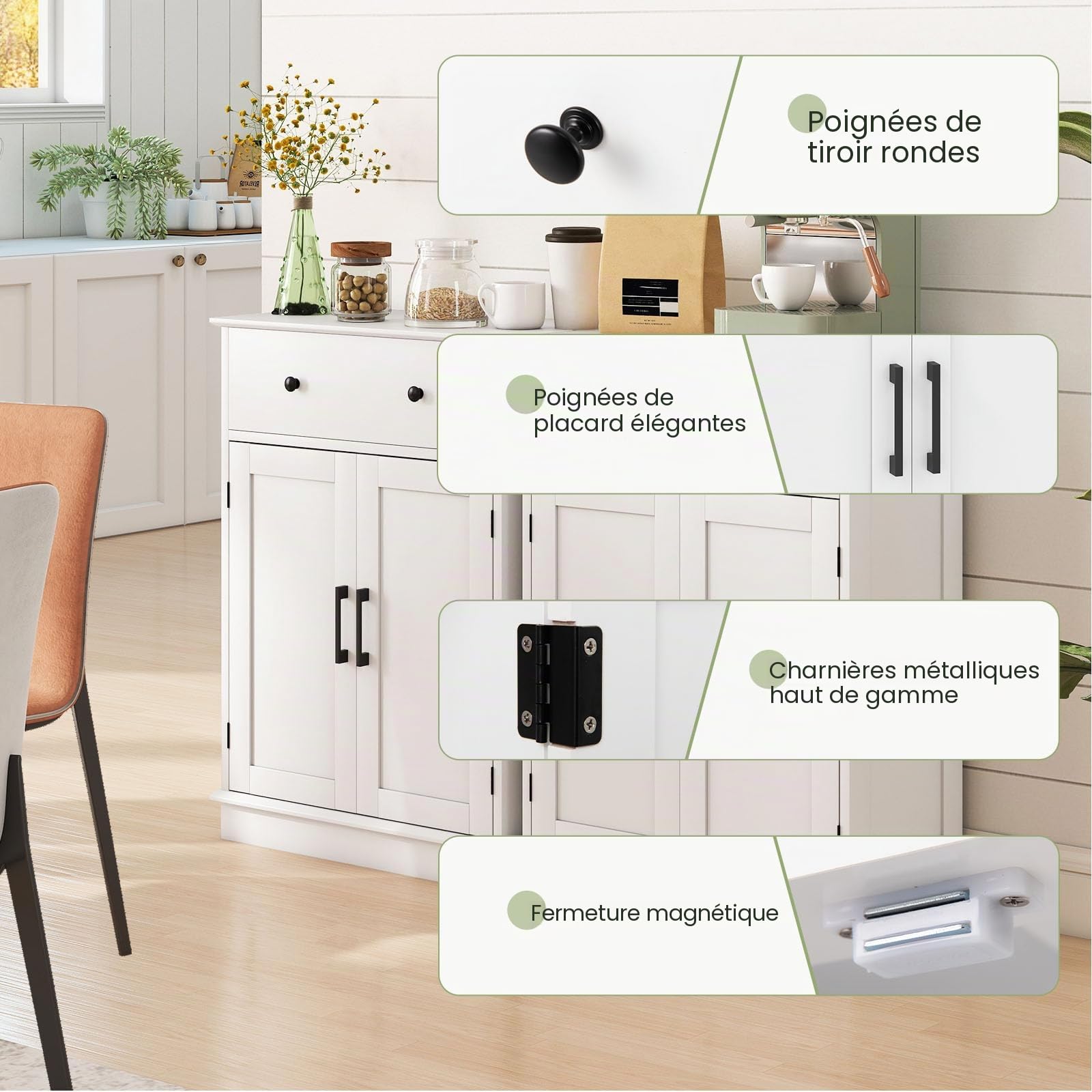 LIFEZEAL Armoire de Salle de Bain autoportante avec 2 tiroirs et Portes, Armoire de Salle de Bain avec étagère réglable, Meuble de Sol pour Salle de Bain, Salon, Cuisine (Blanc)