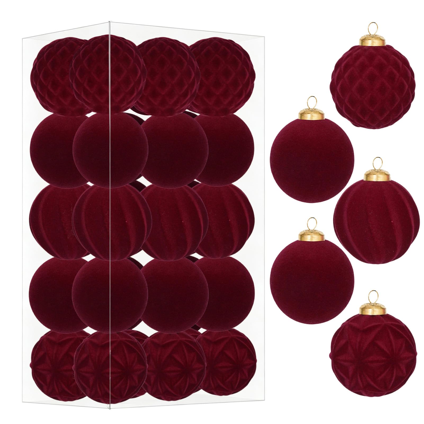 View 1 of 30Pcs Burgundy Velvet Christmas Ball Ornaments for Xmas Tree Decorations