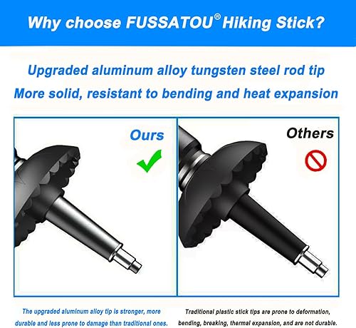 Miniatura 4 de Bastón de senderismo de montaña, palo de senderismo de aleación de aluminio de 49.6 pulgadas, mango de espuma EVA, plegable con punta de acero de